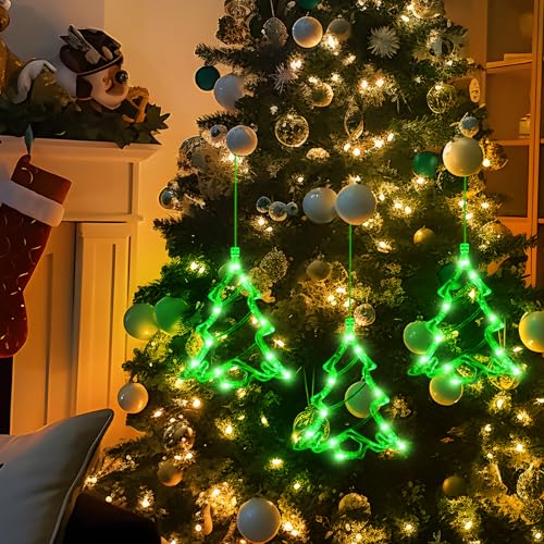 LYUBASA 3Pcs Battery Powered LED Christmas Tree Shaped Window Lights - Green Sucker Lamps for Xmas Decor Indoors and Outdoors