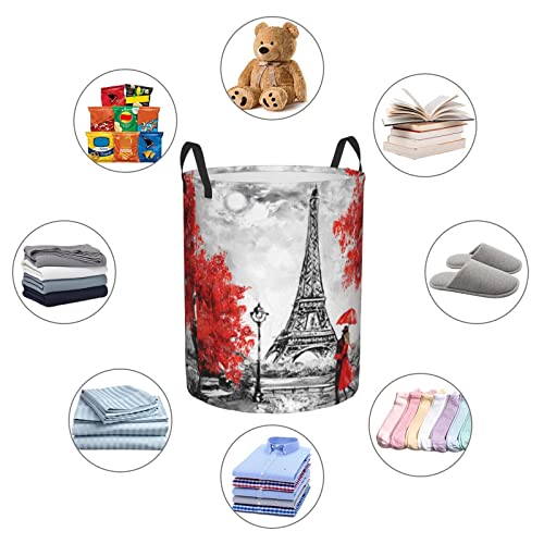 Fehuew Red Eiffel Tower Lovers Romantic Paris Collapsible Laundry Basket With Handle Waterproof Fabric Hamper Laundry Storage Baskets Organizer Large Bins For Dirty Clothes,Toys,Bathroom #TOP4