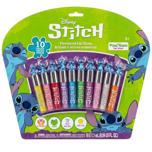 Disney Stitch 10 Piece Plant Based Lip Gloss, Girls Party Favors, First Makeup Set for...