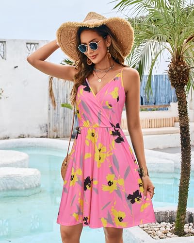 Image of STYLEWORD Womens Sundress Summer Floral Wrap V Neck Backless A-Line Casual Beach Midi Dress