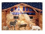 Zliisang 7X5FT Nativity Manger Scene Backdrop Straw Hay Cow Sheep Farmhouse Background Nativity of Jesus Hayloft Bethlehem Backdrop Old Wooden Barn Stable Christian Photo Props Party Decorations
