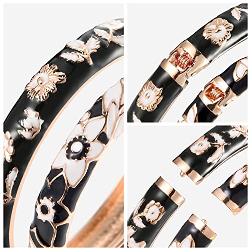 UJOY Bangles Bracelets Gorgeous Enameled Flower Cloisonne Gold Plated Indian Jewelry Sets Box for Womens Gift 55A101 black - Image 6