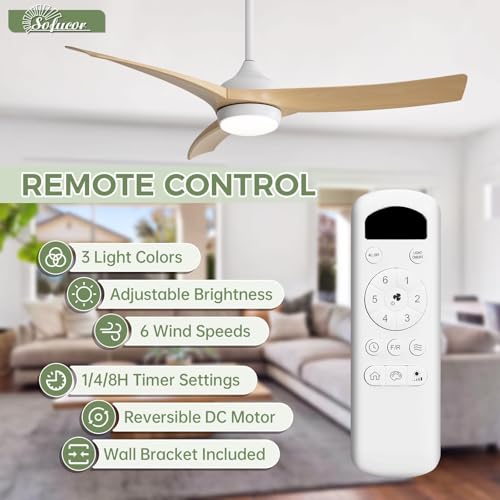 Image of Sofucor 52 Inch Modern Ceiling Fan with Light, 3 ABS Blades