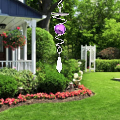 Hioodjo Gazing Ball Spiral Tail Wind Spinner Stabilizer For Garden,Stainless Steel Glass Stress Ball With Hanging Swivel Hook,Metal Garden Decoration Sun Catcher For Indoor Outdoor, Purple, 7.1 Inch #TOP1