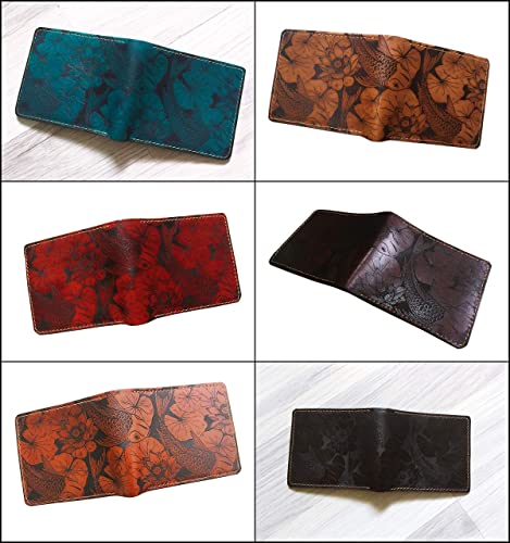 Unik4Art - Personalized Leather Handmade Men Wallet, Koi Fish Pattern Wallet For Men, Christmas Gift Idea, Leather Anniversary Gift For Him #TOP4