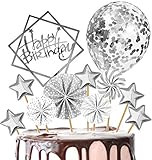 Happy Birthday Cake Balloon Toppers, Acrylic Birthday Cupcake Topper, Balloon Flower Star Toppers...