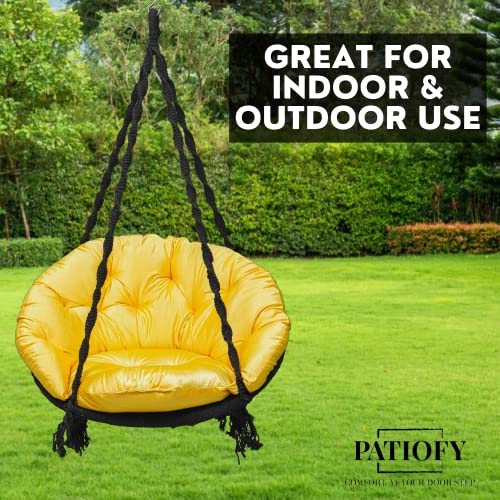 Image of Swing for Balcony /Swing for Adult /Swing for Adults for Home /Jhula for Adults /Swing for Living Room /Jhula for Home /Premium Cotton Round Swing Chair with Large Yellow Sitting Cushion (Black)