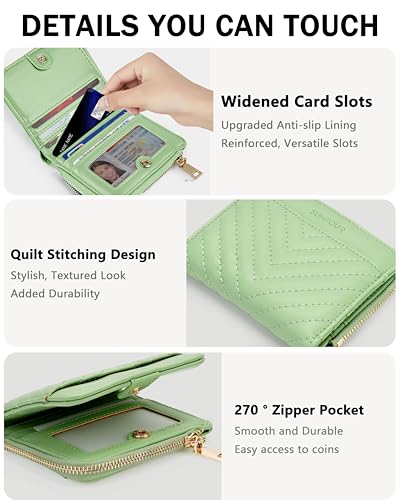 Image of Small Bifold Wallets Woman RFID Mini Wallet for Women Slim Card Holder with Zipper Coin Pocket & 2 ID Windows (Mint Green)