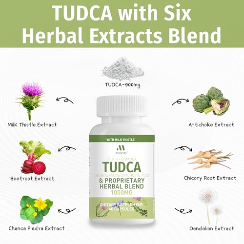 MIHIYO TUDCA Supplement 1000mg – Bile Salts and Liver Support with Milk Thistle – 6 Herb Blend Gallbladder Formula – 60 Capsules — view 2