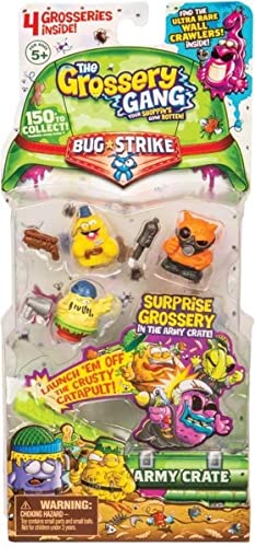 New! Grossery Gang Bug Strike 4 Pack with Surprise Grossery in Army Crate! (Styles Vary)