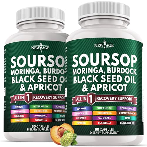 Soursop Supplement - Moringa Sea Moss Black Seed Oil Berberine Turmeric Apricot Quercetin Greens Bitters Boswellia Bitter Melon Burdock Root - 120 Capsules
