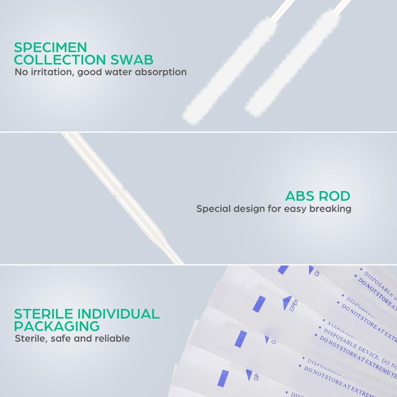 iplusmile Tamponi nasofaringei sterili, con punta in cotone, applicatori in nylon, 20 pezzi