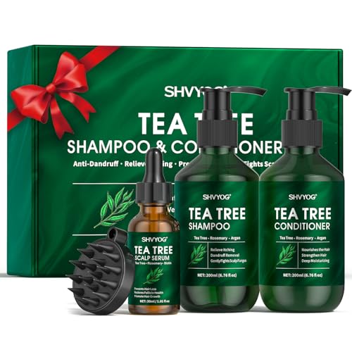 Coffret Shampoing et Après-Shampoing à L'arbre à Thé, Antifongique, Apaise les Démangeaisons et Les Pellicules, Prévient la Chute des Cheveux, Lot de 3 Pièces pour Hommes et Femmes, 200ml*2+30ml