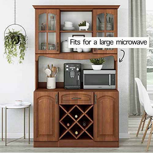 Living Skog Galiano 73'' Pantry Buffet White Buffet With Wine Rack Drawer And Hutch (H 72.4'' W 40.5'' D 17.7'', Dark Cherry) #TOP1