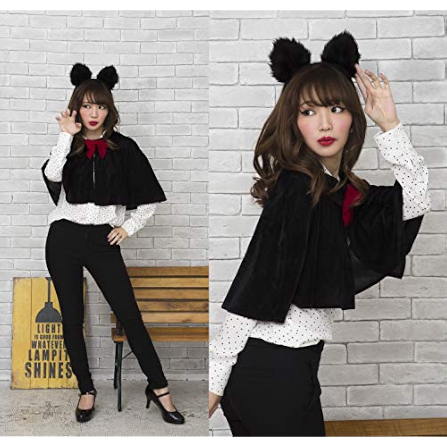 クリアストーン(Clearstone) コスプレ ハロウィン ブラックキャットマントセット レディース ブラック 詳細画像4