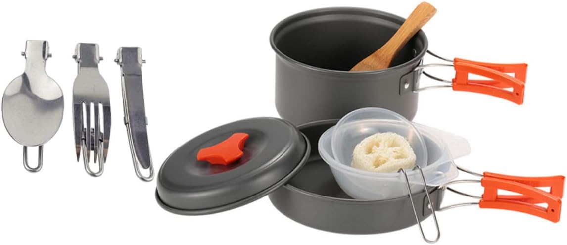 POPETPOP 1Set Portable Camping Cookware Set Person Picnic Cooking Kit for Outdoor Activities Lightweight and Easy to Clean for Hiking Climbing and BBQ