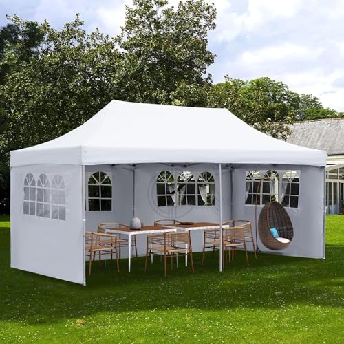 Image of 10x20ft / 3x6m Pop up Outdoor Canopy Tent | Portable Shade Instant Folding Gazebo Tent | Heavy Duty Gazebo Canopy Shelter 2 Mins Installation | White, 40Kgs (White with 3 Window Side Walls)