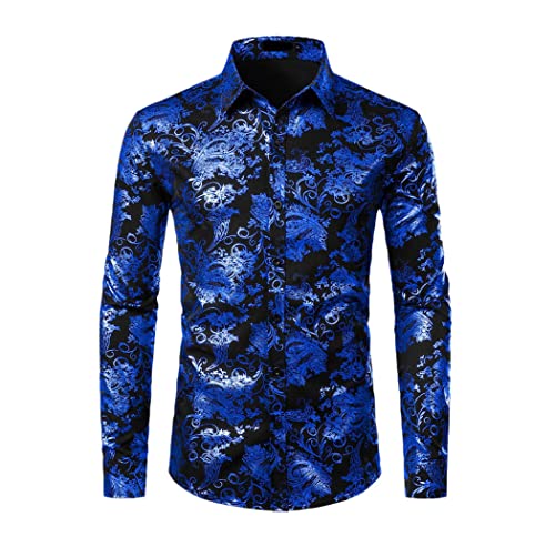 Chemise florale bronzante bleu marine pour fête et bal de fin d'année
