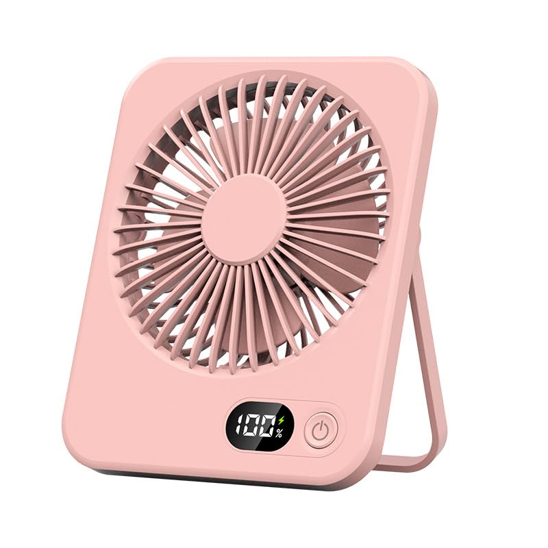 Falafoty Mini Desk Fan USB Rechargeable Fan with 5 Speeds, Ultra Slim Portable Camping Fan with 180° Tilt Folding,Hanging Small Table Fan for Home Camping Office Bedroom Travel Summer Outdoor (Pink)