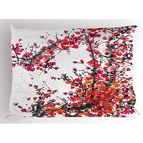 Lunarable Cherry Blossoms Decorative Pillow Sham Cover