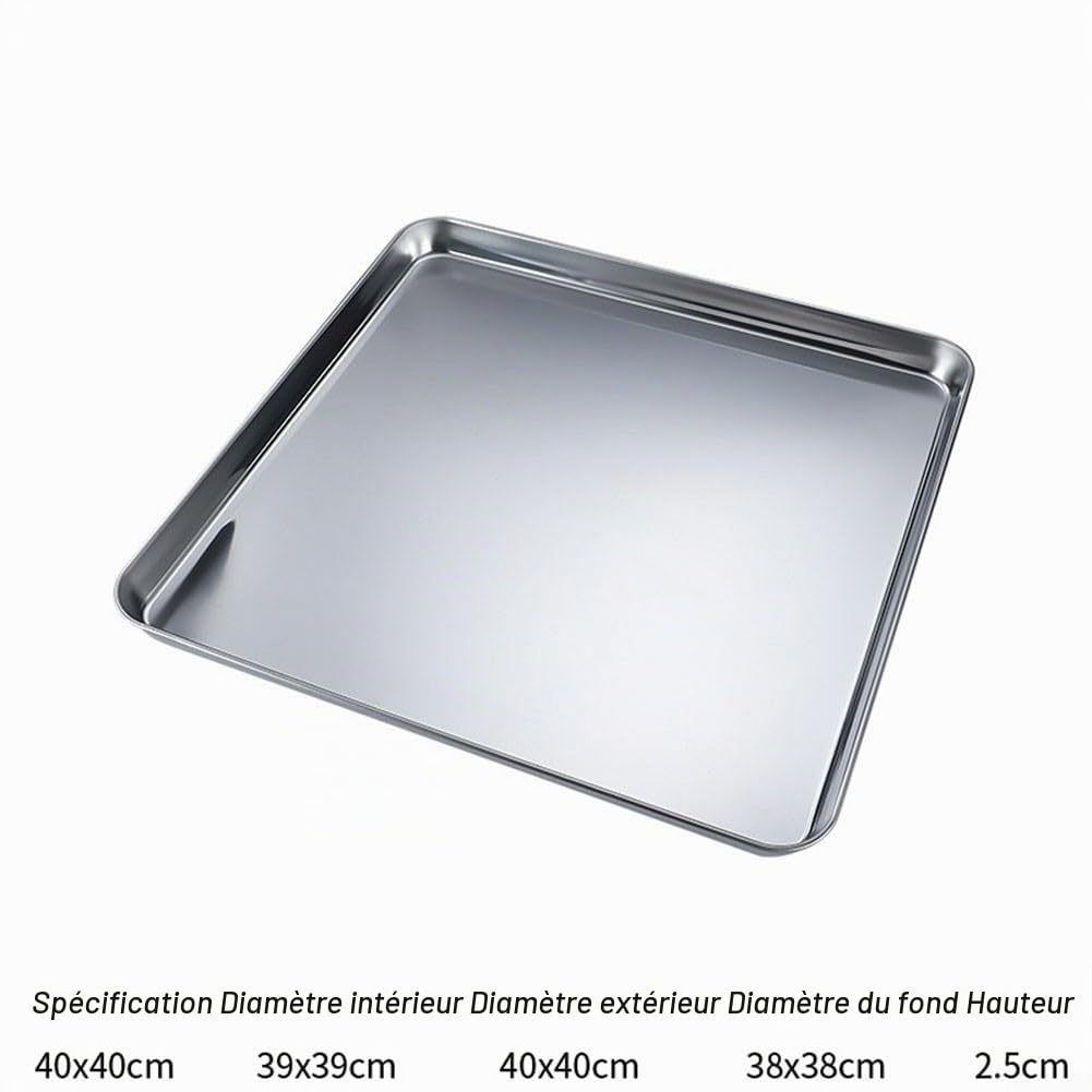 Ensemble de plaques de cuisson rectangulaires en acier inoxydable pour la cuisson des cookies au four (40 x 40 x 2,5 cm)