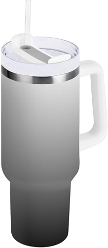 Miniatura 31 de Vaso de acero inoxidable con aislamiento al vacío de 40 onzas con tapa y popote para agua, té, café, degradado de oliva Gradiente Oliva