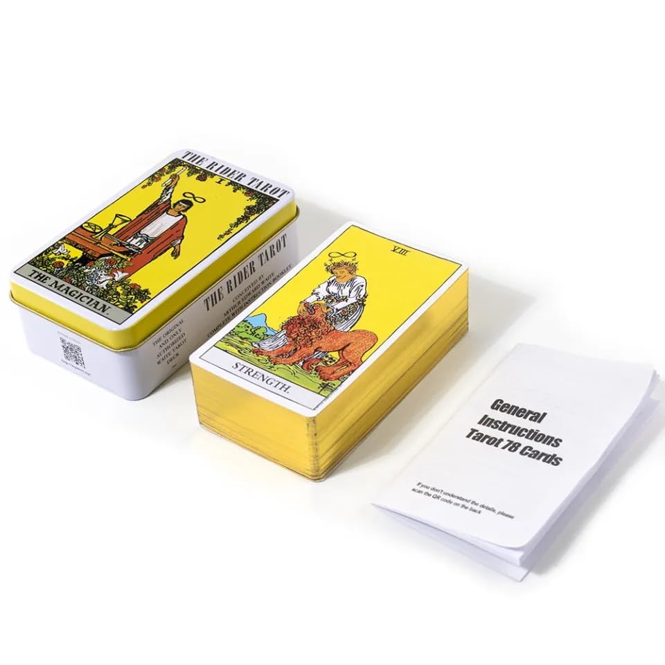 Image of The Rider Tarot Oracle Tarot Cards in A Tin A 78-Card Deck with Guidebook Gilded Golden (Limited Edition) 400 GSM Gold Core Cardstock for Adults (The Rider Gold Foil)