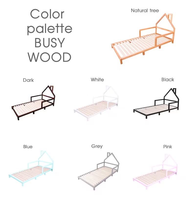 Vista 8 de BUSYWOOD Montessori Bed for Toddlers, Kids Beds, Toddler Beds, Twin Bedframe for Kids, Full size Bed for Toddler, Queen Bed, King Toddler Bed Frame