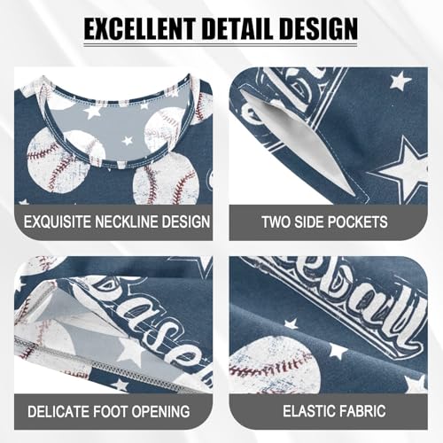 ALAZA Cartoon Vintage Baseball Blue Pajamas Set Short Sleeve Cotton Sleepwear Summer Pjs 2 Piece 5-14Y4