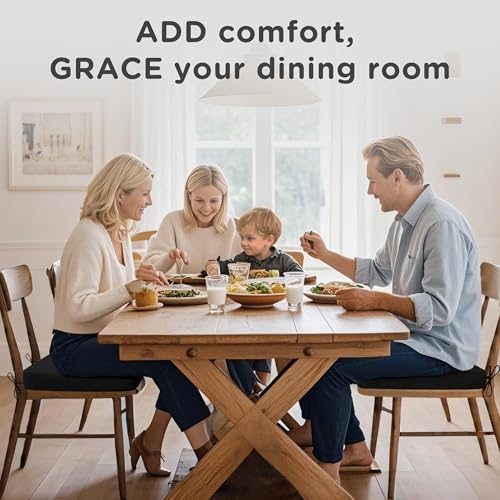 Image of AddGrace Square Chair Cushions for Dining Chairs 6 Pack 16x16x2inch Black | Non Slip, Removable Cover with Ties, Textured Fabric, for Kitchen Dining Room Indoor, Hard Wooden Chairs, Family Gathering