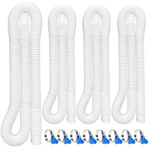 HomyPlaza Replacement Pool Hoses for Above Ground Pools, 4 Pack, 1-1/4" Diameter x 59" Length, Includes 8 Metal Clamps, Compatible with Intex Pool Filter Pump 607, 637 Cover