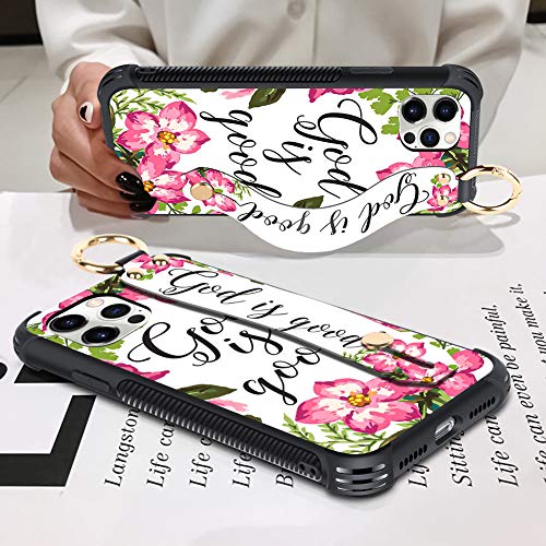 Kanghar Compatible With Iphone 12 Pro Max Case Flower Floral Shell Wrist Strap Lanyard Cover For Apple Iphone 12 Pro Max 6.7 Inch 2020 5G (God Is Good) #TOP1