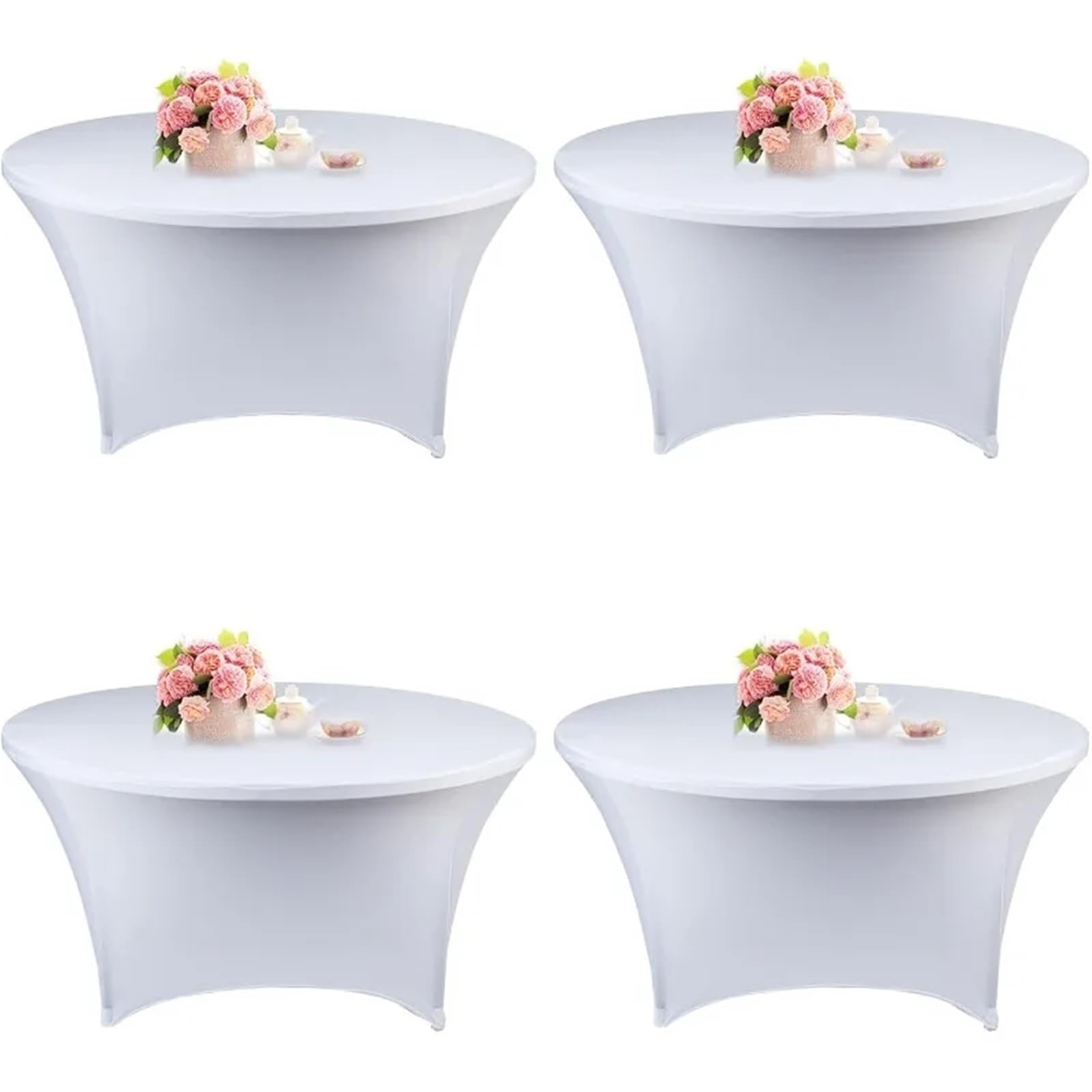SNGUOQ 4 Pcs 5FT Round Spandex Tablecloth 60 Inch Stretchable Table Cover Washable and Wrinkle Resistant Cloth For Event, Wedding(White,5 FT (60 in))