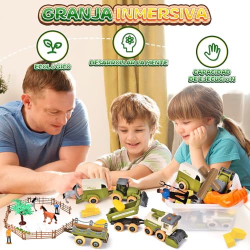 Miniatura 6 de Buzzoxerex Tractor Juguete, Juego De Tractor Granja, Granja Juguete Con Animales, Valla, Transportador Y Cosechadora, Juego De Animales Granja Para Niños De 3 4 5 6 Años