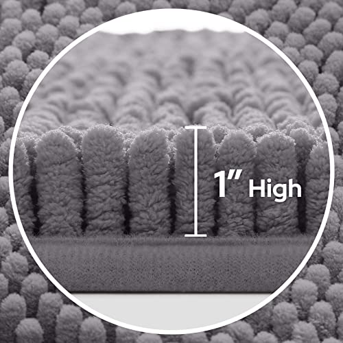 Homeideas 3 Pieces Bathroom Rug Set, Ultra Soft Non Slip Absorbent Chenille Mat, Grey, Plush Mats For Tub, Shower #TOP4