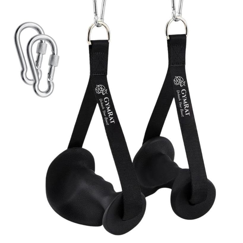 GYMRAT™ Premium Tricep Rope Cable Attachment Handles, Greater Range of Motion, Tricep Pull Down Rope for Push Downs, Crunches, Facepulls for Professional Gym (Ergonomic Black Handle)