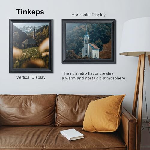 Image of 11x14 Picture Frame Black with Black Back Board, Curved Extra Wide Edges, Wooden Vintage Style Picture Frame 11x14 inches for Wall Decor.