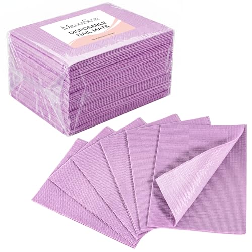 Image of MelodySusie Disposable Nail Mats, 50Pcs 3-Ply Absorbent Nail Art Table Pads with PE Backing, 18 inch x 13 inch Nail Desk Protection for Manicure Pedicure, Salon Home DIY Purple