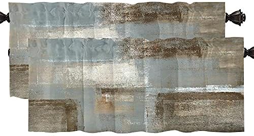 GROOTEY Swag Window Valance Grey Abstract Art Painting Modern Rectangle Acrylic Artwork Cafe Restaurant Valances for Windows Kitchen Bathroom 52X18Inch 2 Pack,Brown