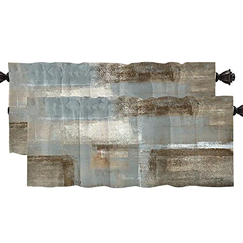 Grootey Swag Window Valance Grey Abstract Art Painting Modern Rectangle Acrylic Artwork Cafe Restaurant Valances For Windows Kitchen Bathroom 52X18Inch 2 Pack,Brown #TOP16