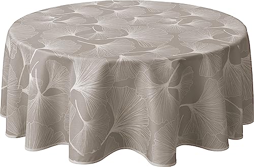 Le Linge de Jules Nappe Anti-Taches Biloba Ficelle - Ronde 160 cm, ['Blanc']