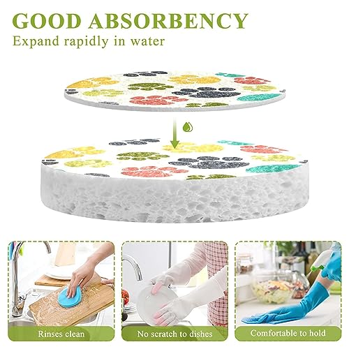 Image of Colorful Doodle Paw Prints Kitchen Sponges Animal Puppy Dog Cleaning Dish Sponges Non-Scratch Natural Scrubber Sponge for Kitchen Bathroom Cars, pack of 3
