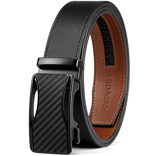 Image of BOSTANTEN Ratchet Belts for Men Leather Trim to Fit 1 3 /8 inch Gift Boxed | Micro-Adjustable Buckle, Tailored Size, Holeless, Versatile for Dress Casual, Effortless Style