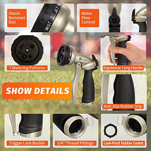 Image of AUTOMAN Garden Hose Nozzle - 7 Patterns Sprayer, 100% Metal High Pressure Spray Nozzle, Labor-Saving Design, Heavy Duty Water Hose Nozzle for Garden Watering, Car Washing, Window Cleaning,Pets Bathing