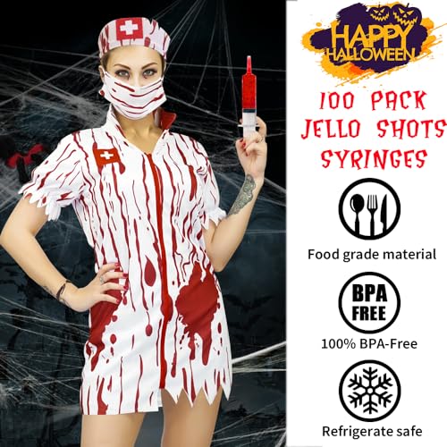 100 pack jello shot syringes with tip cap set party syringe bpa-free suringes shooters syringes for jello shots young halloween thanksgiving christmas bachelorette parties nurses graduation