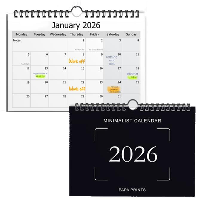 Calendar 2026 UK Monthly Planner 2026 A4 Monthly Wall Planner Ideal for Home, Office, School & Family 12 Month-to-View Calendar for Holidays, Work Organisation & Scheduling (Minimalist Calendar) — image 1