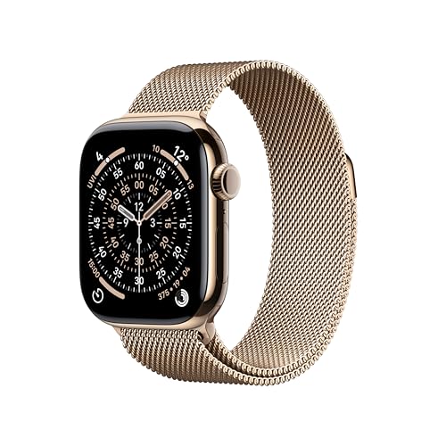 Apple Watch Series 11 GPS + Cellular 42 mm Smartwatch mit Titangehäuse in Gold und Milanaise Armband in Gold, Schlafinde...