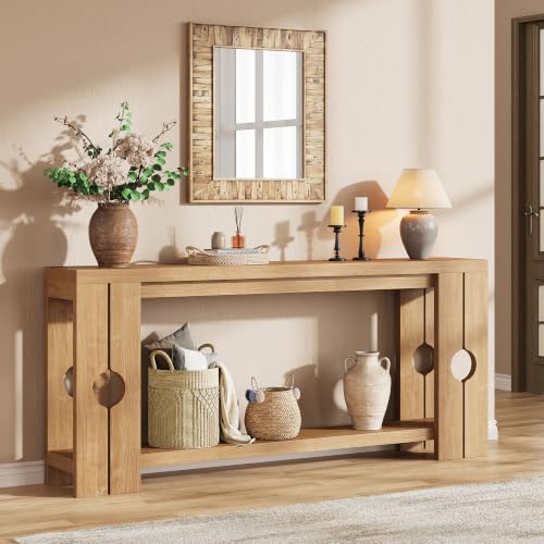 Image of Console Table 70.9 inch Extra Long Farmhouse Sofa Table Behind Couch, Narrow Entryway Table for Hallway Living Room, Natural