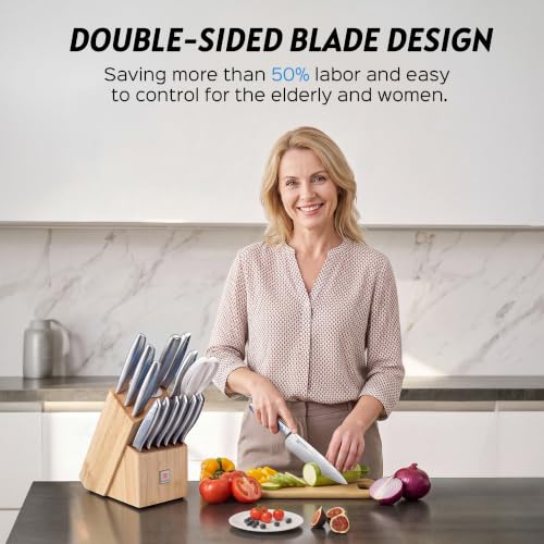 PAUDIN Knife Set, 14 Piece Knife Block Set with Unique Water Ripple Handles - Image 4
