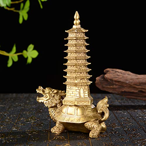 Estatua de Bronce Feng Shui Dragón con Torre miniatura 3